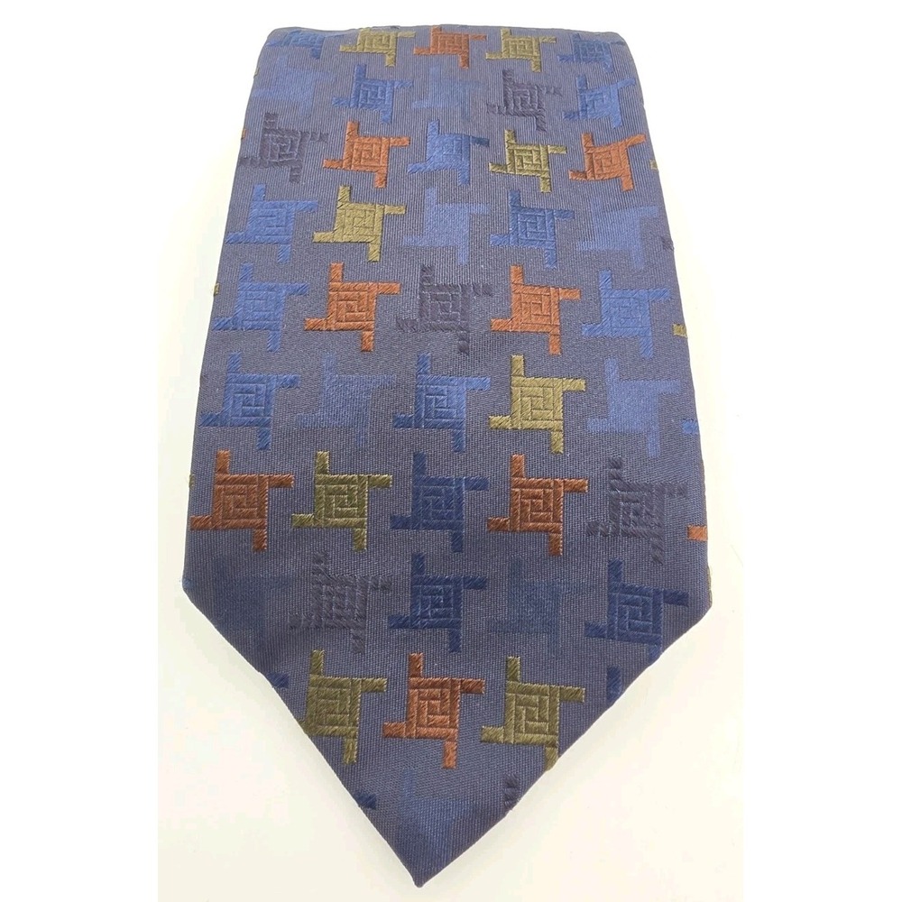 ETRO Blue Silk Tie. Geometric Pattern. Made In Italy. Ex Con